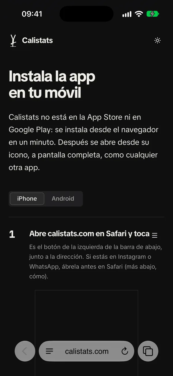 Calistats abierta en Safari