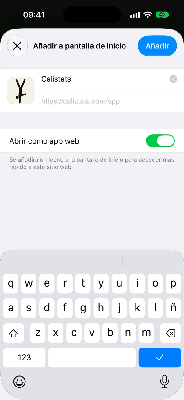Pantalla de Añadir a pantalla de inicio con el botón Añadir